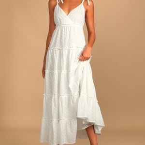 White Dotted Tie-Strap Tiered Maxi Dress